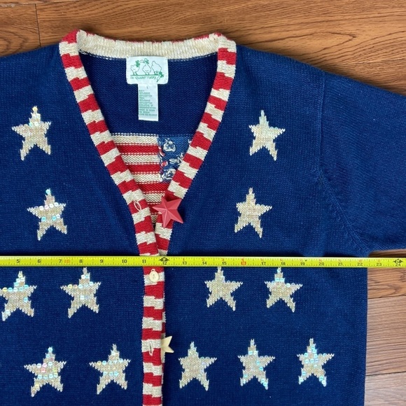 The Quacker Factory Button Down Knit Sweater American Flag Academia Size Large - Picture 13 of 16